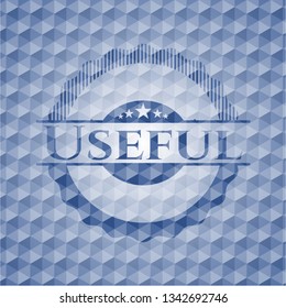 Useful blue emblem with geometric pattern background.
