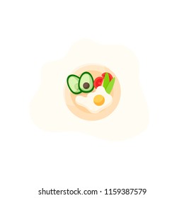 Useful breakfast. Scrambled eggs with avocado and salad. Diet Cooking lunch, dinner, breakfast.