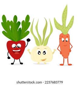Useful bright vegetables, three separate from each other.