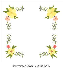 Useful corner decoration vector for background, cover design, template with a combination of leaves and blooming flowers. corner floral detail. vector corner decoration