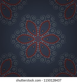 Useful as design element for texture and artistic compositions. Kaleidoscope seamless pattern. Vector illustration. Composed in brown, gray and blue colors, abstract shapes, Mandalas.