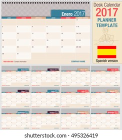 Useful desk calendar 2017 - Planner template. Format horizontal. Spanish version
