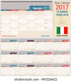 Useful desk calendar 2017 - Planner template. Format horizontal. Italian version