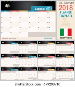 Useful desk calendar 2018 - Planner template. Format horizontal - Vector image - Italian version