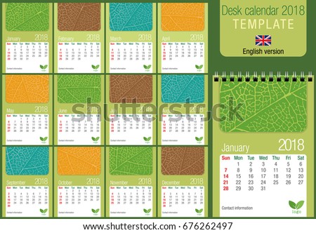 useful desk calendar 2018 template leaf stock vector royalty free chronogram template