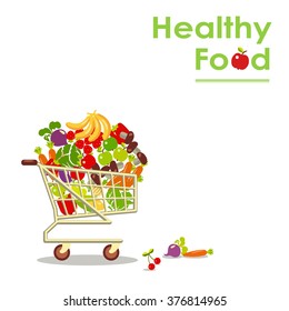 Useful food health security. Vector illustration of the basket with vegetables and fruit on a white background