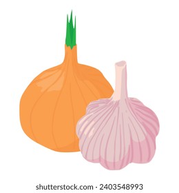 Useful food icon isometric vector. Organic freshly harvested garlic near onion. Raw food, healthy nutrition