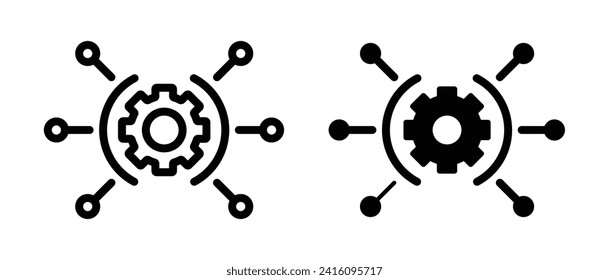 Useful functions icon set. cogwheel useful research vector logo symbol in black filled and outlined style. Multi cog business sign.