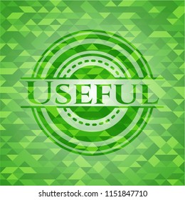 Useful green emblem with mosaic background