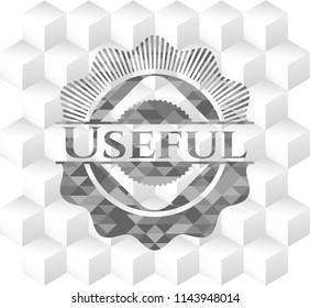 Useful grey badge with geometric cube white background