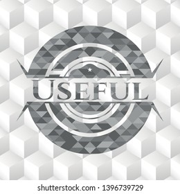 Useful grey emblem with cube white background