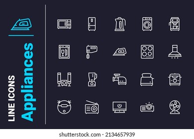 Useful household appliances icons set vector illustration. Electrical equipment, tools for home line icon. Technology, electronics concept