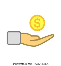 Useful icon of Hand With Coin Perfect for Illustration Pitching Investor.