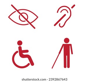 Useful icons for disabled persons. Disabled person icon set. 