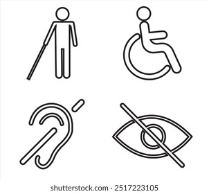 Useful icons for disabled persons. Disabled person icon set. 