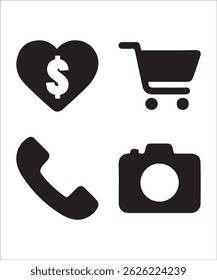 Useful Icons for Shopping, Communication, Photography, and Finance