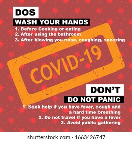 Useful information, Dos and don't about the deadly covid-19. Banner/poster/ad/campaign on hand drawn bacteria seamless pattern background. 