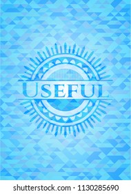 Useful light blue emblem with triangle mosaic background