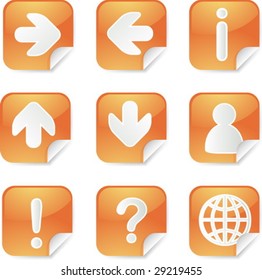 Useful navigation icon set on square stickers