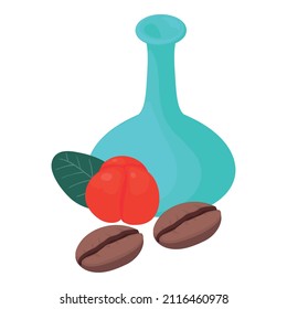 Useful product icon isometric vector. Decanter, barbados cherry and coffee bean. Natural ingredient, healthy food, still life, beautiful composition