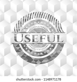 Useful realistic grey emblem with cube white background