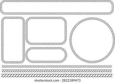 A useful set of diverse rope frames including rectangles, an oval, a circle, and straight borders, all in a black and white simple style.