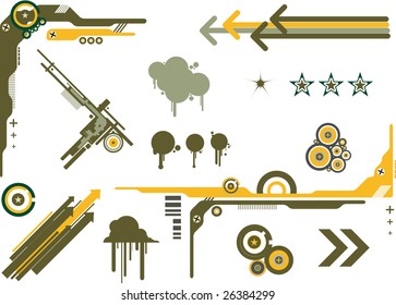 Useful set of vector design elements in a military color scheme. Easy to change to your own colorways.