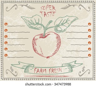 Useful and tasty apple for health
Sketch of an apple and a banner on spotty background for design menu