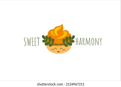 Useful tasty sweets. Bright logo for a bakery, confectionery.