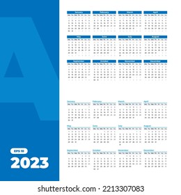 Useful template for a designer. Calendar grid in two designs for 2023 for pocket calendar or poster.