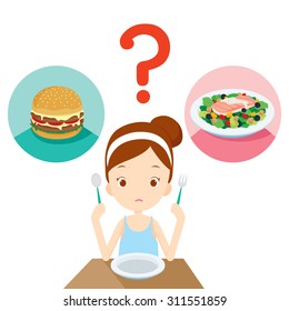 Useful and useless food, question for girl choosing to eat, organic, nutrition, medicine, mental and physical health, category