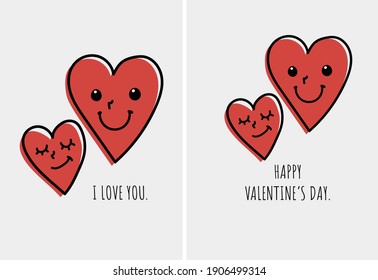 A useful Valentine's Day image of two red hearts-  lovely couple, illustration, isolated vector, greeting, card design