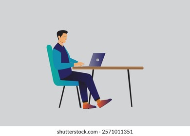 useing a laptob sit in a desk.