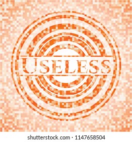 Useless abstract emblem, orange mosaic background