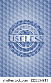 Useless blue badge with geometric background.