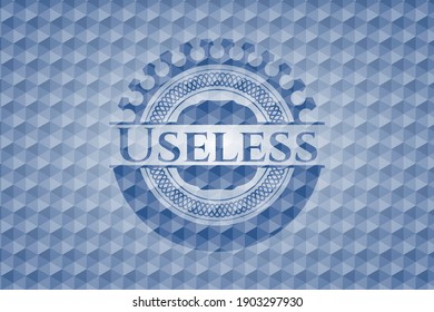 Useless blue polygonal badge. Vector Illustration. Detailed. 