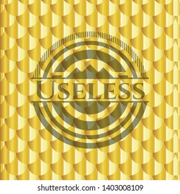 Useless golden badge. Scales pattern. Vector Illustration. Detailed.