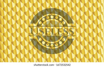 Useless golden badge. Scales pattern. Vector Illustration. Detailed.