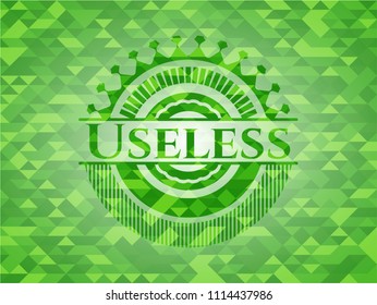 Useless green emblem. Mosaic background