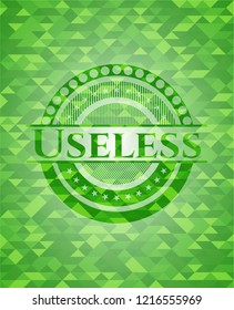 Useless green emblem. Mosaic background