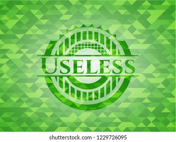 Useless green emblem. Mosaic background