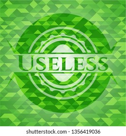 Useless green emblem with triangle mosaic background