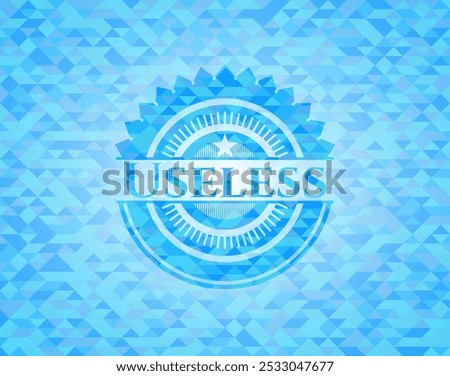 Useless light blue emblem with mosaic ecological style background. 