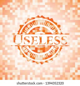 Useless orange tile background illustration. Square geometric mosaic seamless pattern with emblem inside.
