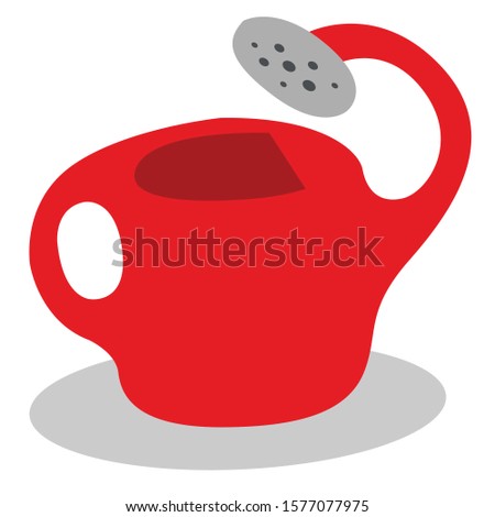 Useless red watering-can with a shadow underneath.