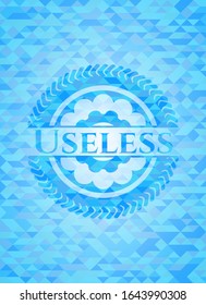 Useless sky blue emblem with triangle mosaic background