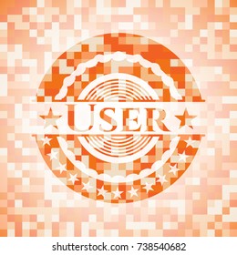 User abstract emblem, orange mosaic background