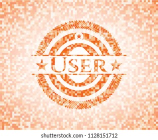 User abstract orange mosaic emblem with background