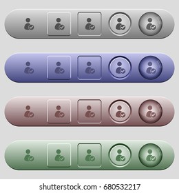 User account accepted icons on rounded horizontal menu bars in different colors and button styles