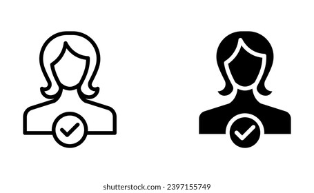 User account accepted symbol with tick, approved or applied person sign, validation verified pictogram, vector illustration on white background